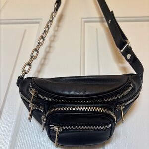 Alexander Wang Fanny pack Black Leather Crossbody Bag with Silver Accents